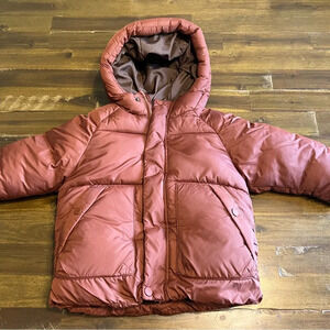 Zara Quilted Puffer Jacket Brown Hood Hooded Zip Up Button Boxy Neutral